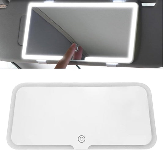 Car sun visor makeup mirror with LED light frame and touch button