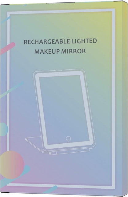 Rechargeable travel makeup mirror with lighting - 10x magnification - portable illuminated makeup mirror - 80 LEDs - 2000 mAh battery - 3-color lighting - touch dimming - tabletop