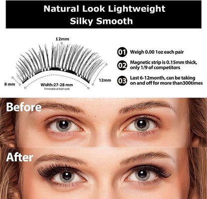 Magnetic False Eyelashes - False Eyelashes - With Clip - Reusable Magnetic Eyelash Set - False Eyelashes - Eye Makeup Lashes - 3D Magnetic Eyelashes - Long-lasting/Reusable - Magnetic Eyelashes - Natural Look - No Glue - Eyelash Extensions
