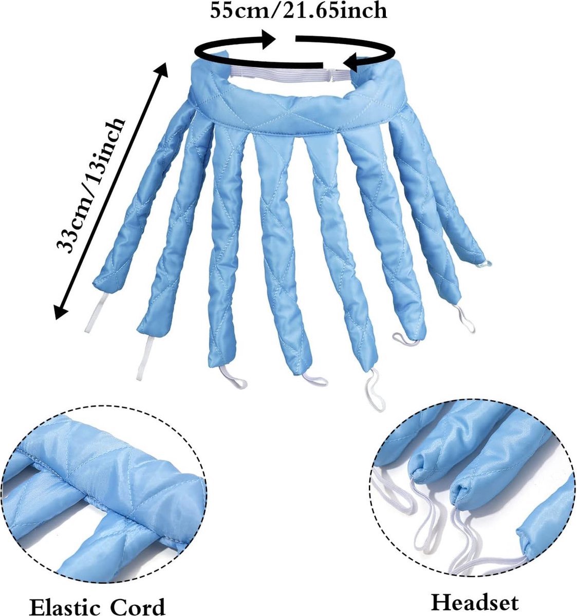 Heatless Curls - Curlers - Heatless Curler - Hair Curler - Curl Rollers - Create Curls Without Heat - Curlers - Hair Rollers - Overnight Curls - Self-Adhesive - Satin - Blue - Harmless & Tasteless