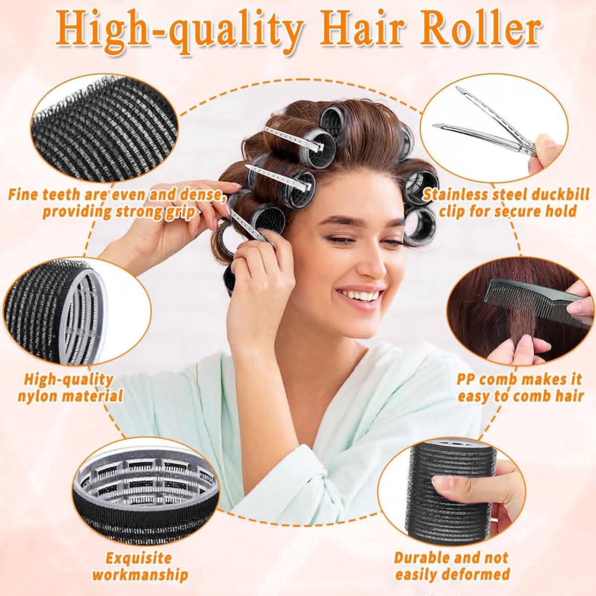 Curlers - 38 Pieces - 4 Sizes - Heatless Curls - Hair Rollers - Hair Curler - Adhesive Rollers - Hair Rollers - Curlers - Heatless Curls - Hair Curler - With Comb, 12 Hair Clips And Storage Bag - Various Curling Effects - Black
