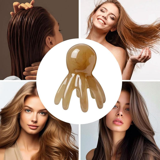 Amber head massage spider scalp massager shown in circular icon