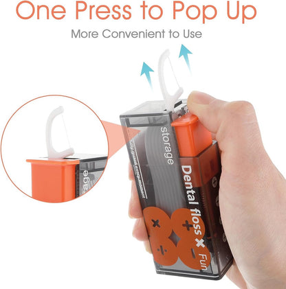 Dental Floss Dispenser Incl. 10x Dental Floss - Portable Floss Dispenser - Black/Orange - 1 Piece