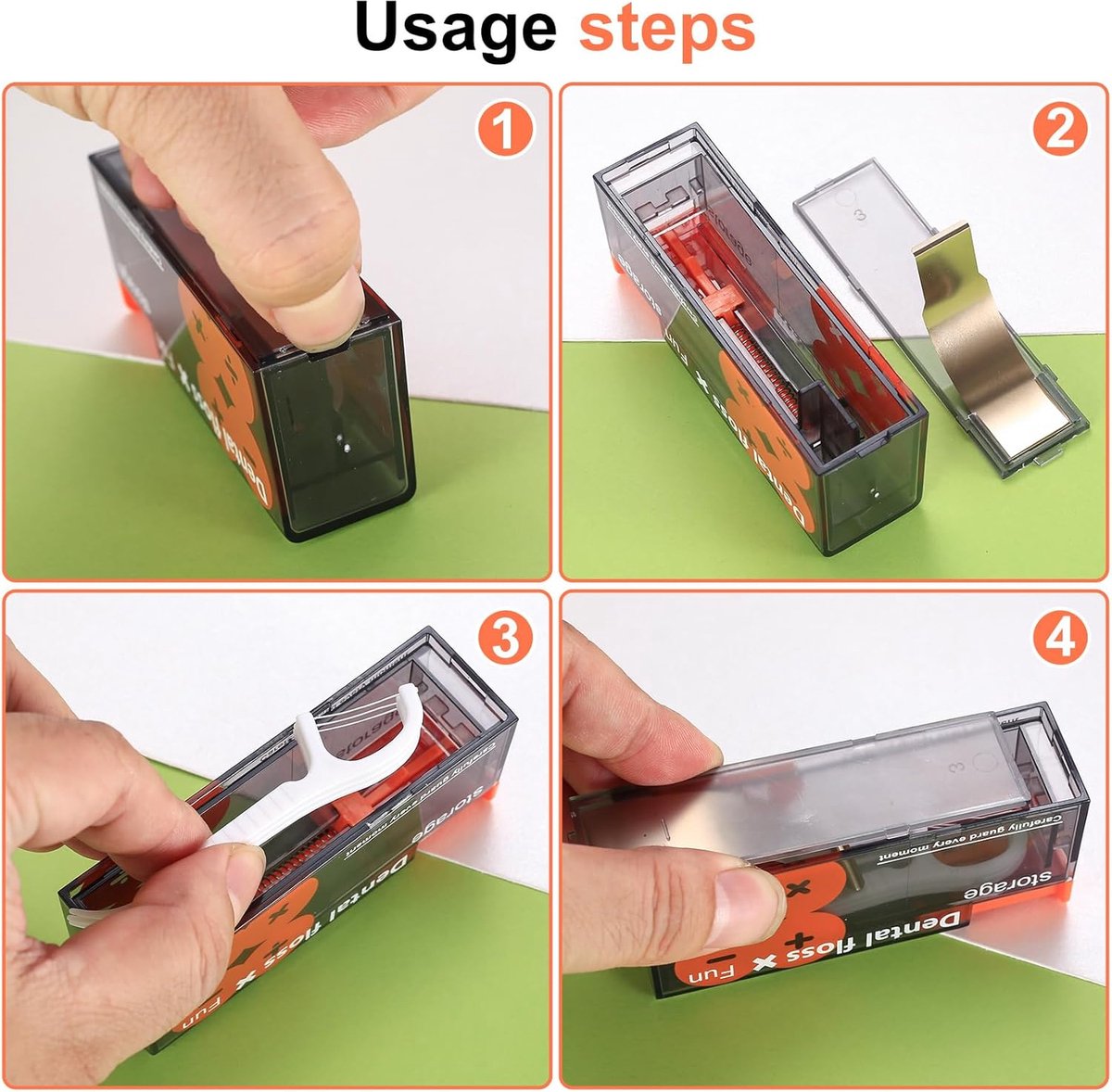 Dental Floss Dispenser Incl. 10x Dental Floss - Portable Floss Dispenser - Black/Orange - 1 Piece