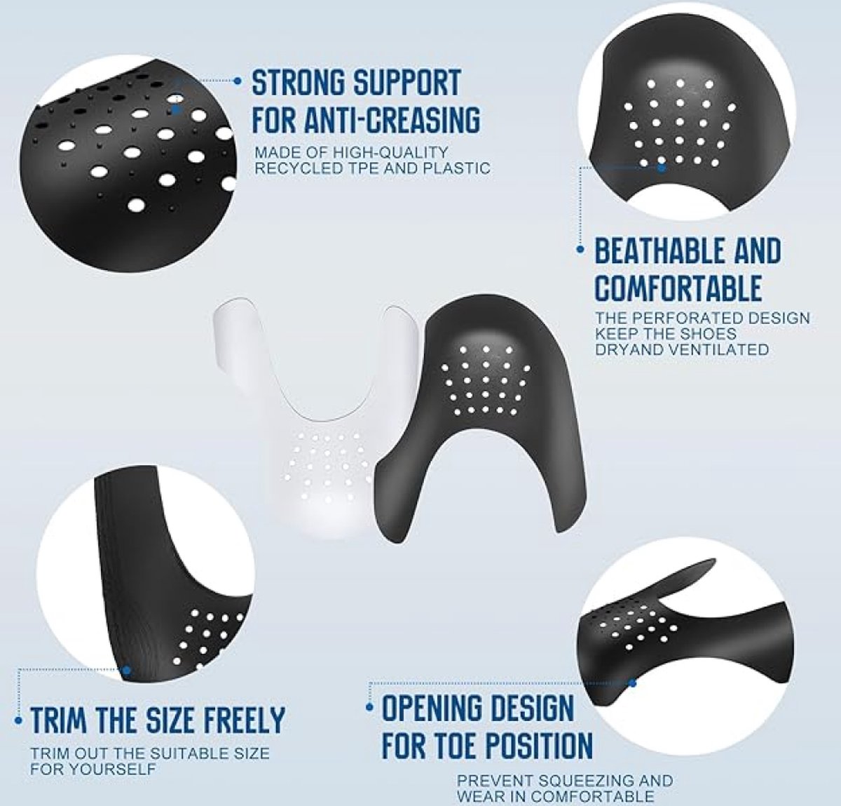 Sneaker Crease Protector - 8 Pairs - Anti-Crease Protector - Shoe Crease Protector - Sizes 40 to 45 (L) - Anti-Crease - Sneaker Shield - Sneaker Protector - Shoe Trees - Breathable - Reusable - White and Black - For All Shoes
