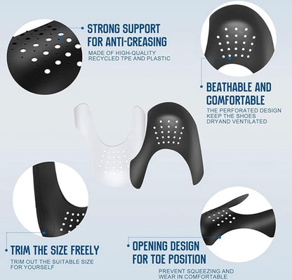 Sneaker Crease Protector - 8 Pairs - Anti-Crease Protector - Shoe Crease Protector - Sizes 40 to 45 (L) - Anti-Crease - Sneaker Shield - Sneaker Protector - Shoe Trees - Breathable - Reusable - White and Black - For All Shoes