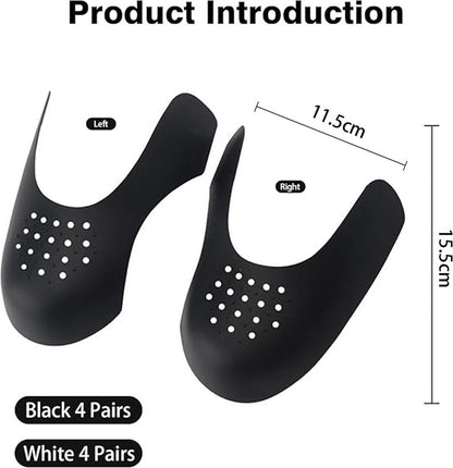 Sneaker Crease Protector - 8 Pairs - Anti-Crease Protector - Shoe Crease Protector - Sizes 40 to 45 (L) - Anti-Crease - Sneaker Shield - Sneaker Protector - Shoe Trees - Breathable - Reusable - White and Black - For All Shoes