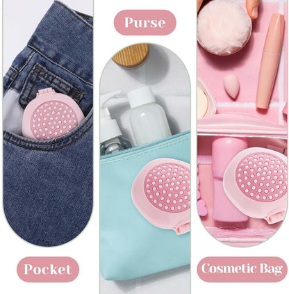 Hairbrush - Mini Hairbrush - Foldable hairbrush - with mirror - Comb - Hairdresser's Comb - styling tool - Curling Comb - Round - pink - pp - 7.6*7*2.7 cm - for bag/pocket