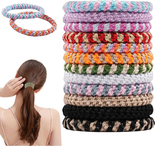 Woven elastic hair tie set, colorful braided bands in stacked assortment