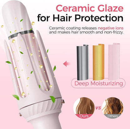 3 in 1 Curling Iron - Automatic Curling Iron - Straightener - Hair Curler - Straightening Brush - 25mm and 32mm - French Wave Curling Iron - Heated Brush - Portable Rotary Curling Iron - Heat and Travel Protection - Curling Irons - Thermal Brush - 3 in 1