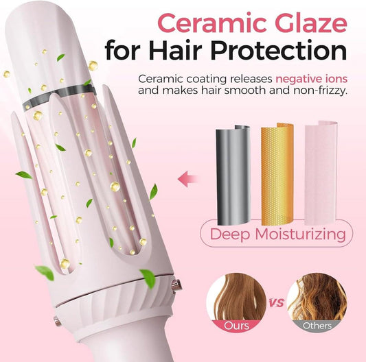 Hair styling brush with ceramic-coated barrel and bristle roller, white and pink