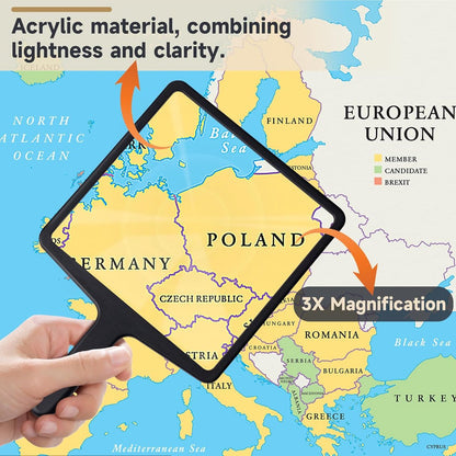 3X magnifying glass - reading magnifier - Reading magnifier for the visually impaired - Fresnel magnifying glass - Handheld magnifier - Magnifying glass with 3x magnification - Reading Magnifier - Magnifying Glass For Reading - Magnifying glass - for seni