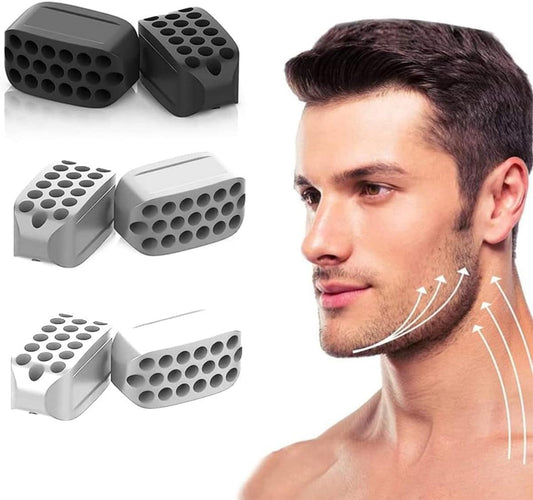 Jaw trainer mouth exercise pads, black and gray with perforated hole pattern