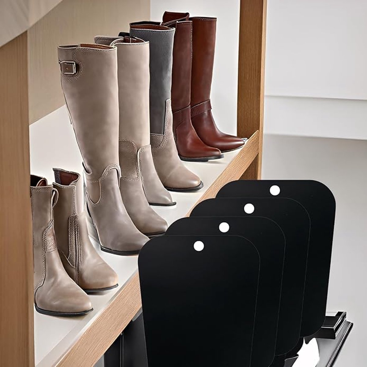 4 pieces - Boot trees - Boot Shapers - Boot filler - Boot stretcher - Stretcher - plastic boot trees for women - high boot supports - boot supports - reusable inserts - shoe care accessory - 35*28 cm - black