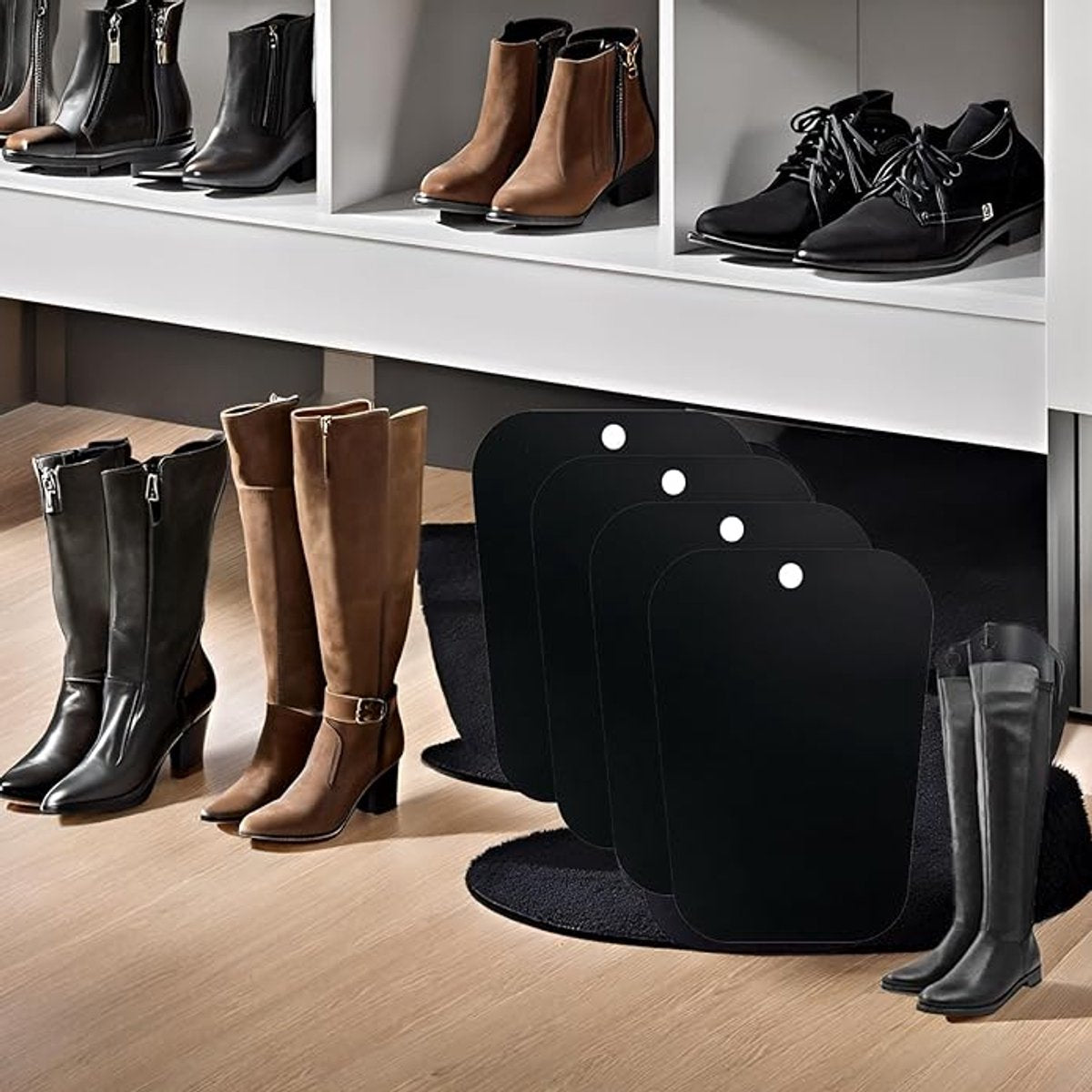 4 pieces - Boot trees - Boot Shapers - Boot filler - Boot stretcher - Stretcher - plastic boot trees for women - high boot supports - boot supports - reusable inserts - shoe care accessory - 35*28 cm - black