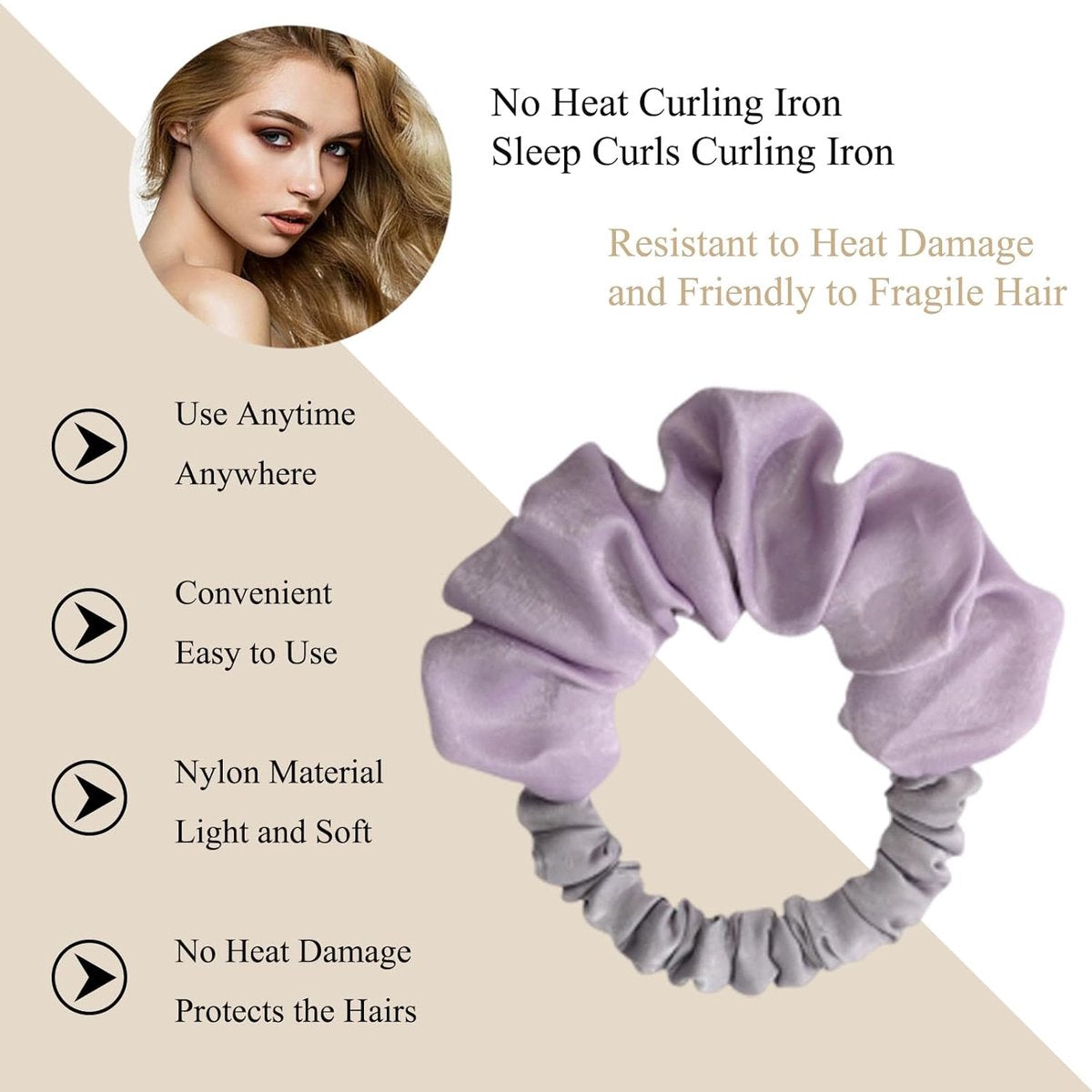 Heatless Curls - Curling Band - Heat-Free Curling Headband - Curls Without Heat - Hair Curler - Heatless Overnight Hair Curlers for Long Hair - Soft Pink Scrunchie - Curly Artifact - Purple
