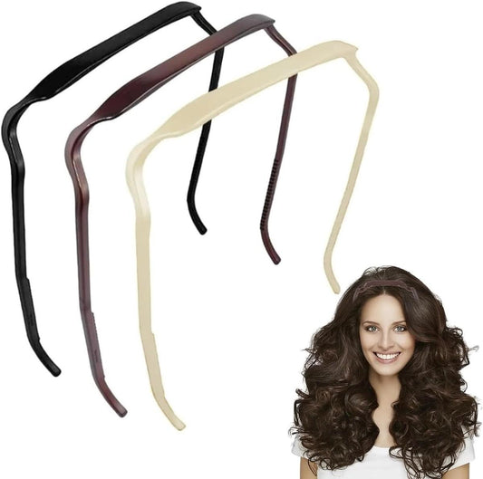 Set of square-ended hair hoop headbands in black, brown, and cream