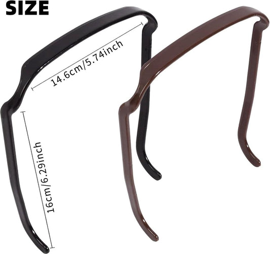 Two curved hair hoop headbands with square ends, black and dark brown