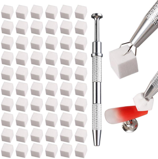 Nail sponge set with metal gripper, showing small white sponges for gradient nail art