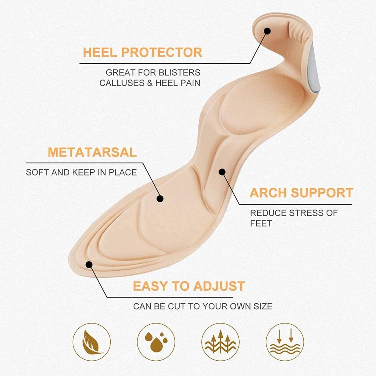 Shoe Insoles - Soft and Flexible Cushions - Heel Cushion - Anti-Friction - For high heels, loose shoes, metatarsal/arch pain, foot pain, heel pain, and bony protrusions - Heel Insoles - Women - One Size - Beige / Black / Grey
