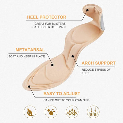 Shoe Insoles - Soft and Flexible Cushions - Heel Cushion - Anti-Friction - For high heels, loose shoes, metatarsal/arch pain, foot pain, heel pain, and bony protrusions - Heel Insoles - Women - One Size - Beige / Black / Grey