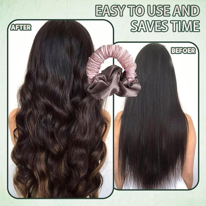 2 pieces - Heatless Curls - Hair curler - hair rollers - Heatless curlers - soft sleep curl scrunchie - for long, medium-length hair - heatless hair curler - satin night curler - lazy scrunchie - hair styling tools - pink and green