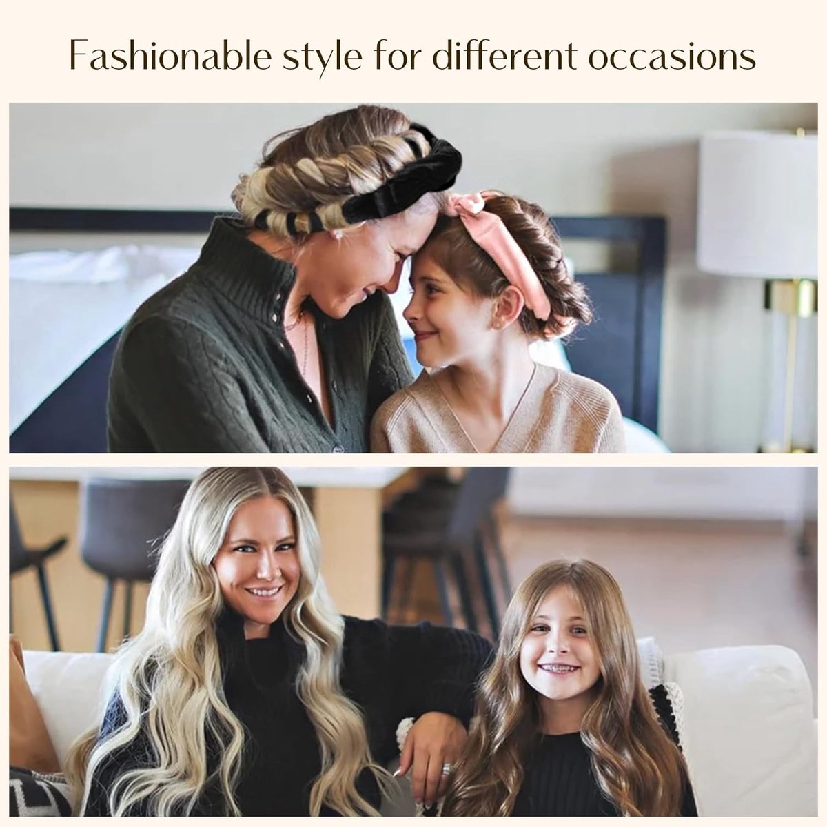 Heatless Curls - 4-piece set - Hair Rollers - Heatless Curls with Hair Scrunchies and Clip - Heatless Curls - Curlers - Hair Curler - Black