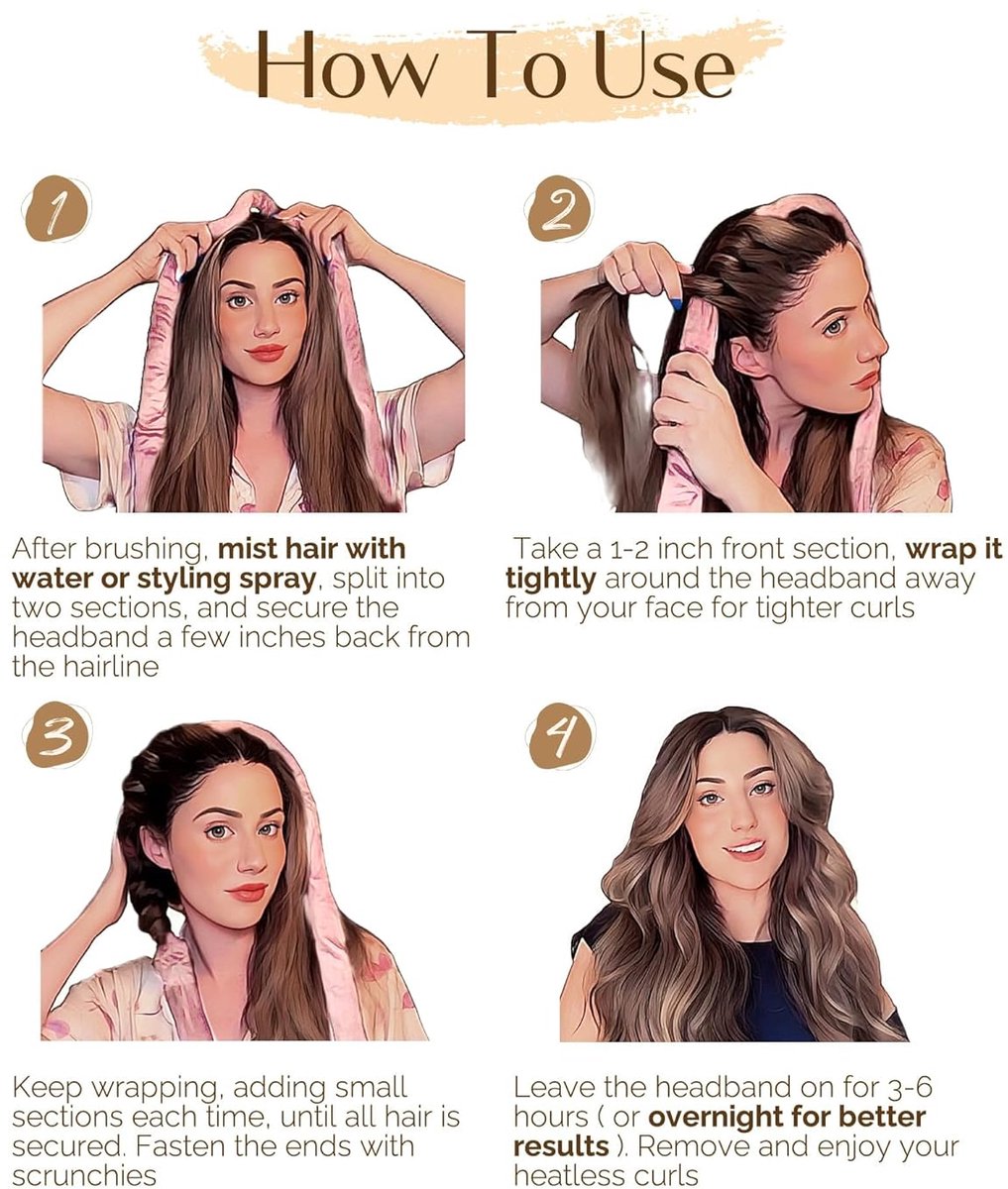 Heatless Curls - 4-piece set - Hair Rollers - Heatless Curls with Hair Scrunchies and Clip - Heatless Curls - Curlers - Hair Curler - Black