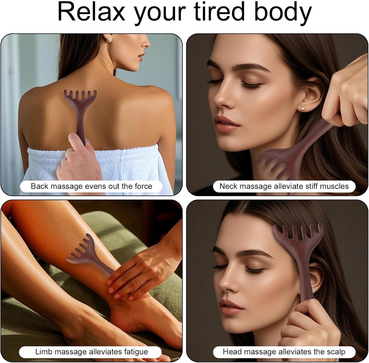 BOXOB 2pcs Wooden Head Massager, Portable Head Scratcher for Deep Relaxation Durable Wooden Comb Wooden Scalp Massager Gift for Family and Friends