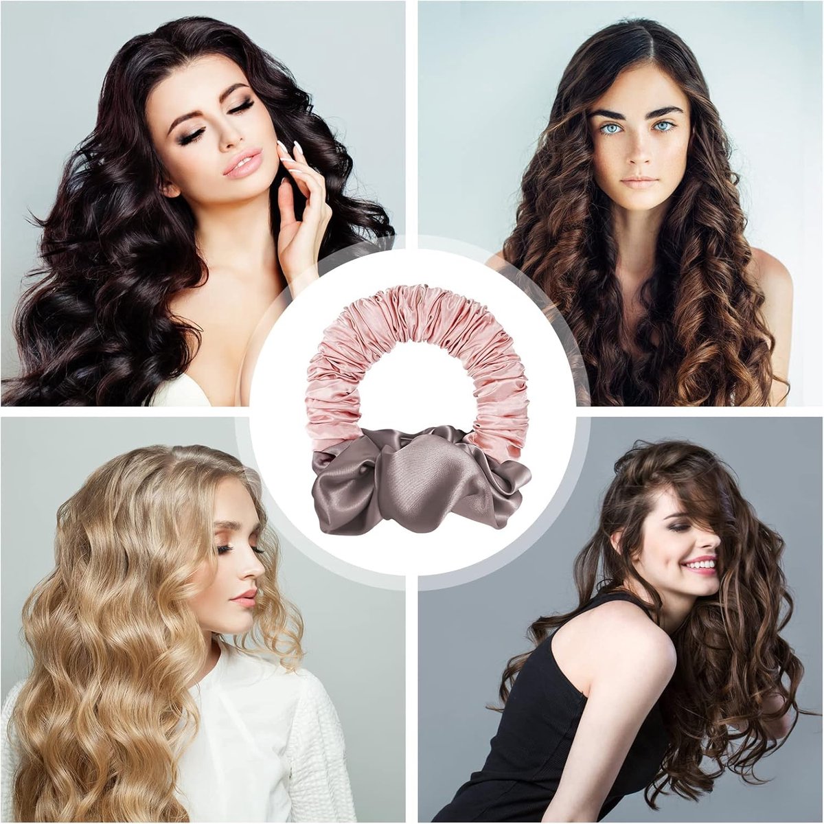 Heatless Curls - Hair curler - hair rollers - Curlers without heat - soft sleep curl scrunchie - for long, medium-length hair - hair curler without heat - satin night curler - lazy scrunchie - DIY hair styling tools - pink - Ø 18cm