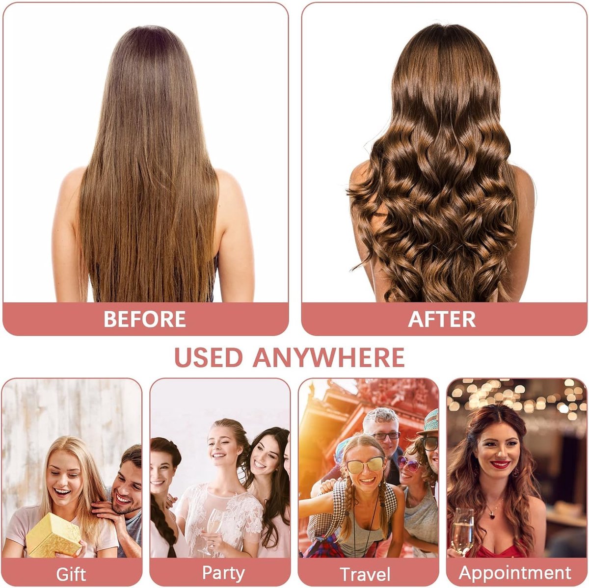 Heatless Curls - Hair curler - hair rollers - Curlers without heat - soft sleep curl scrunchie - for long, medium-length hair - hair curler without heat - satin night curler - lazy scrunchie - DIY hair styling tools - pink - Ø 18cm