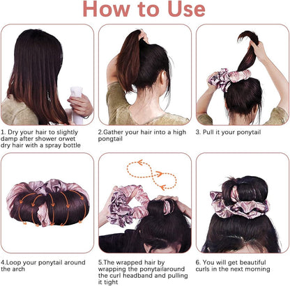 Heatless Curls - Hair curler - hair rollers - Curlers without heat - soft sleep curl scrunchie - for long, medium-length hair - hair curler without heat - satin night curler - lazy scrunchie - DIY hair styling tools - pink - Ø 18cm
