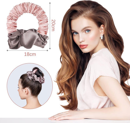 Heatless Curls - Hair curler - hair rollers - Curlers without heat - soft sleep curl scrunchie - for long, medium-length hair - hair curler without heat - satin night curler - lazy scrunchie - DIY hair styling tools - pink - Ø 18cm