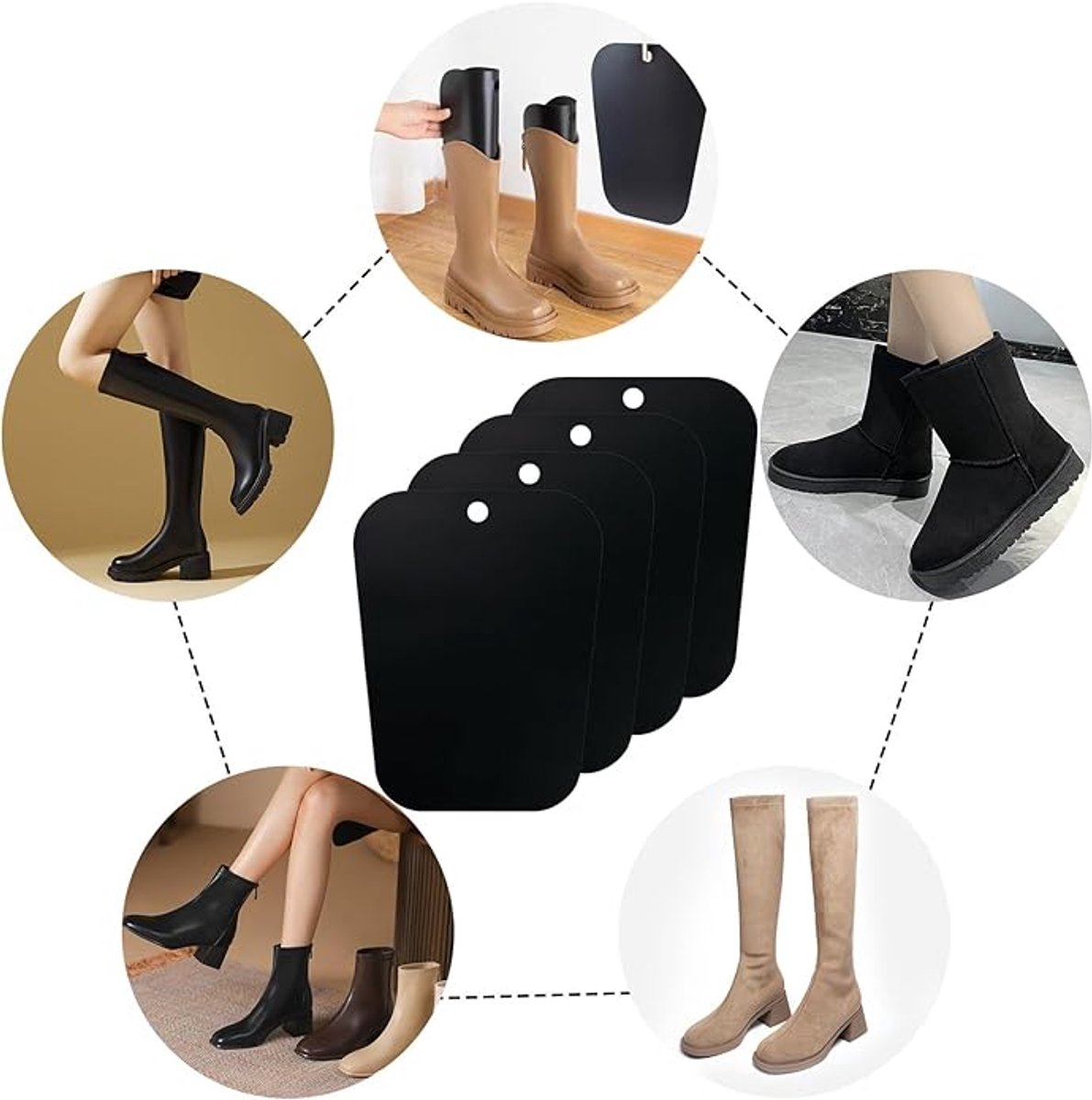 8 pieces - Boot trees - Boot Shapers - Boot filler - Boot stretcher - Stretcher - plastic boot trees for women - high boot supports - boot supports - reusable inserts - shoe care accessory - 35*28 cm - black