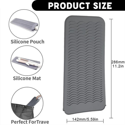 Heat-resistant mat - Heat-resistant pads - Heat mat - Silicone case - - Silicone protective pads - Curling iron mat - Straightener mat - storage bag - storage pouch - for curling irons, straighteners, and hair styling tools - 286*142*9mm - grey