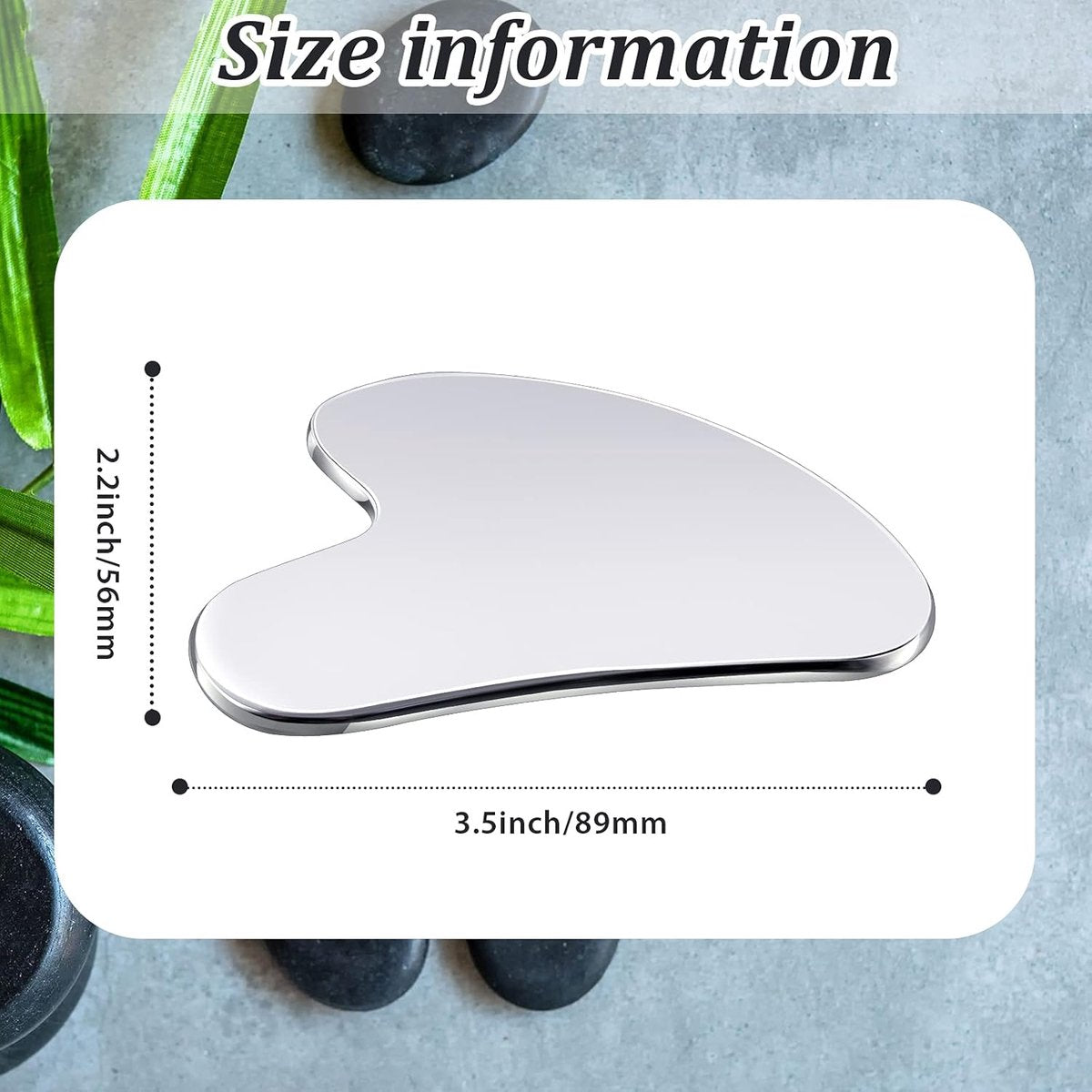 85*55mm - Stainless Steel Gua Sha Facial Instruments - Lymphatic Drainage Massage - Gua Sha for the Face - Metal Gua Sha - Skin Self-Care - Facial Sculpting Gua Sha - for the Body, Eyes, Jawline Shaper - with Dust Bag - Silver