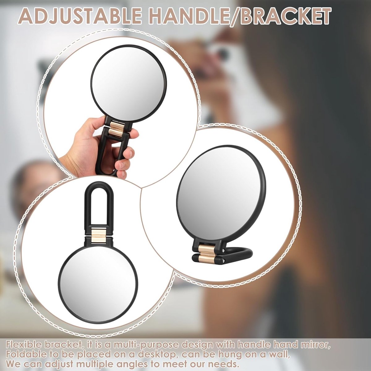 30X Magnifying Mirror - 24*14 cm - Hand Mirror with Folding Handle - Travel Magnifying Mirror with Handle - Double-Sided Magnifying Mirror - with 30x/1x Magnification - Portable Makeup Mirror - Multifunctional Hand Mirror - Black