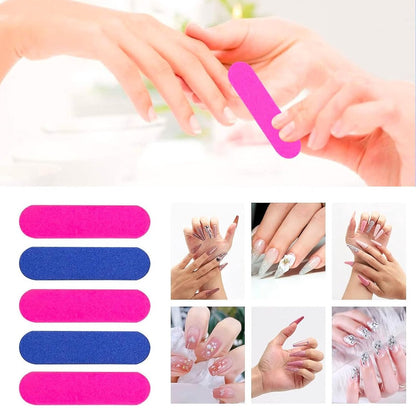 100 pieces - Sanding strips - Nail file - Mini wood file - Shaping nails - nail sanding strips - mini nail file - nail file set - mini nail files - manicure instruments - manicure - for home and salon use - 180/240 grit - 5*1.3 cm - pink, blue