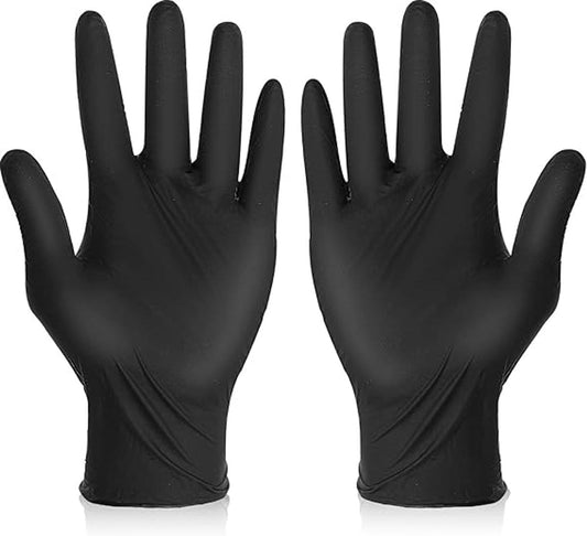 Black rubber cleaning gloves, pair with textured fingertips