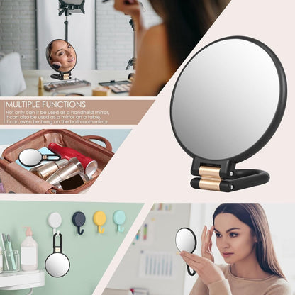 15X Magnifying Mirror - 24*14 cm - Hand Mirror with Folding Handle - Travel Magnifying Mirror with Handle - Double-Sided Magnifying Mirror - with 15x/1x Magnification - Portable Makeup Mirror - Multifunctional Hand Mirror - Black