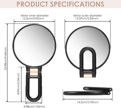 15X Magnifying Mirror - 24*14 cm - Hand Mirror with Folding Handle - Travel Magnifying Mirror with Handle - Double-Sided Magnifying Mirror - with 15x/1x Magnification - Portable Makeup Mirror - Multifunctional Hand Mirror - Black
