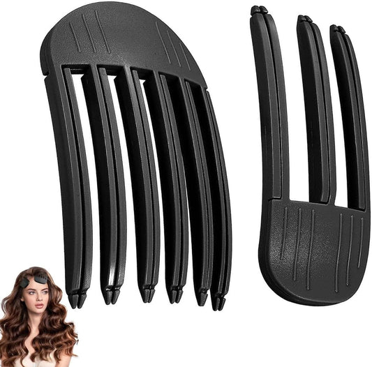 Black volumizing hair clip set of two, curved base with long comb prongs