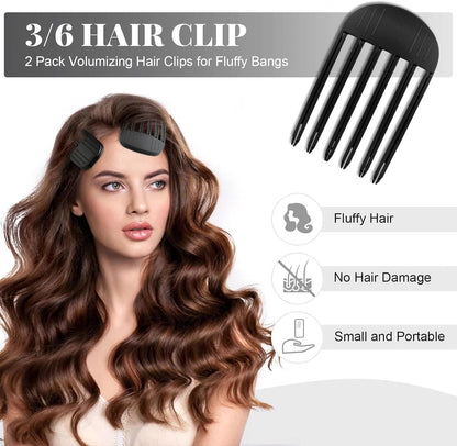 Set of 2 volumizing hair clips - Hair clip - Fluffy Bangs hair curlers - Traceless hair clips - For voluminous hair roots and high crown hairstyles - Black
