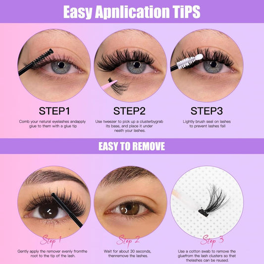 False eyelashes application set with lashes shown on eye for easy placement