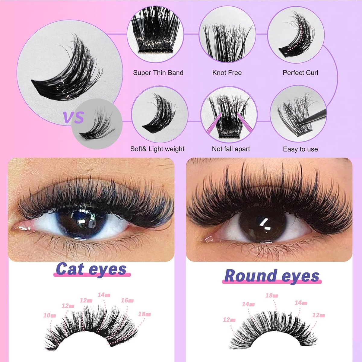 False eyelashes - 300 pieces - 30D + 40D + 50D - 10-18 mm D curl - Pre-Made Volume Fans - Pre-Made Fans - Eyelash extensions - Cluster - Lashes - Natural - Pieces of lashes - DIY lashes