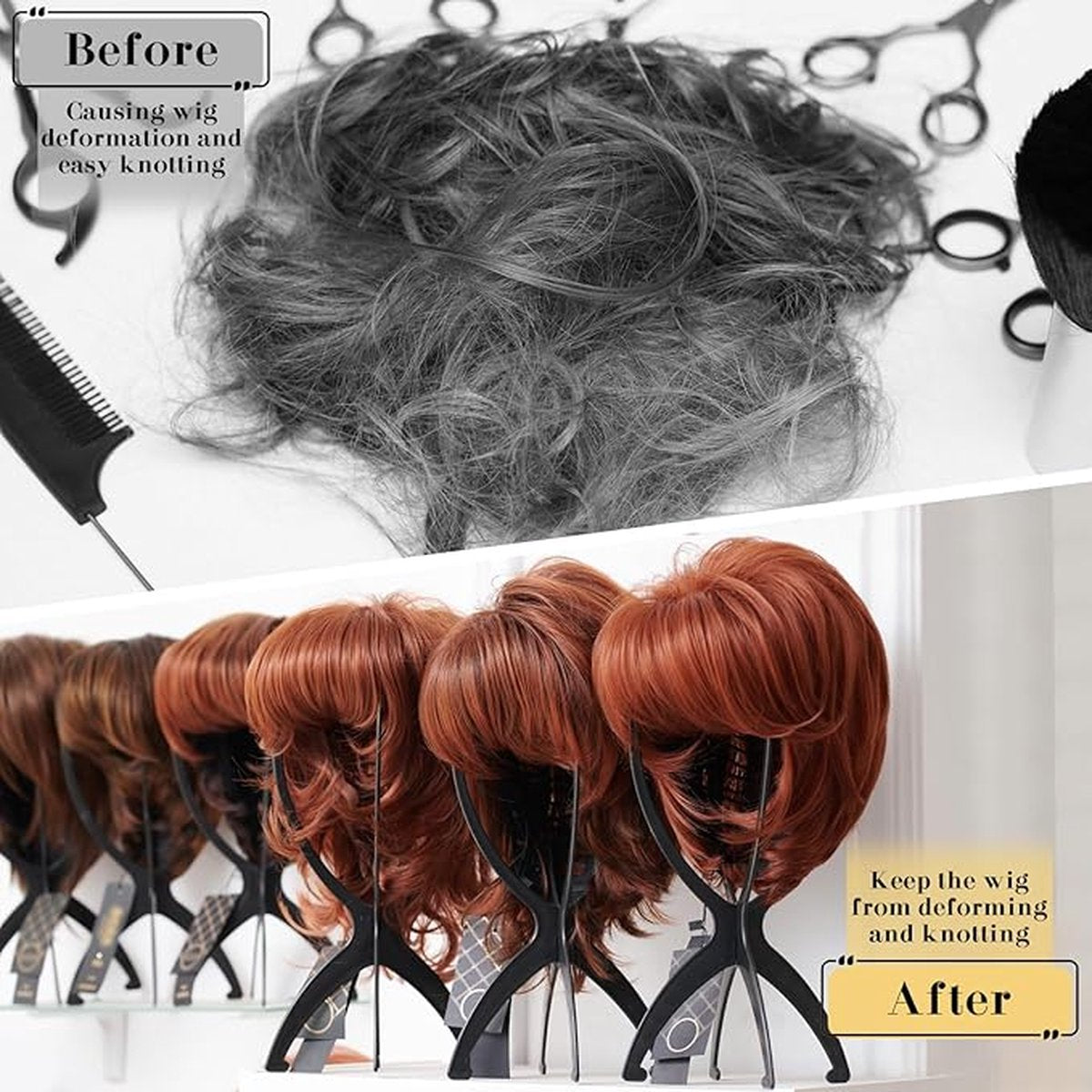 2 pieces - Wig holder - Wig holder Wig stand - Portable wig stand - Mannequin head for women and men - black - 35*18cm - plastic