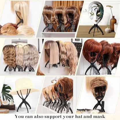 2 pieces - Wig holder - Wig holder Wig stand - Portable wig stand - Mannequin head for women and men - black - 35*18cm - plastic