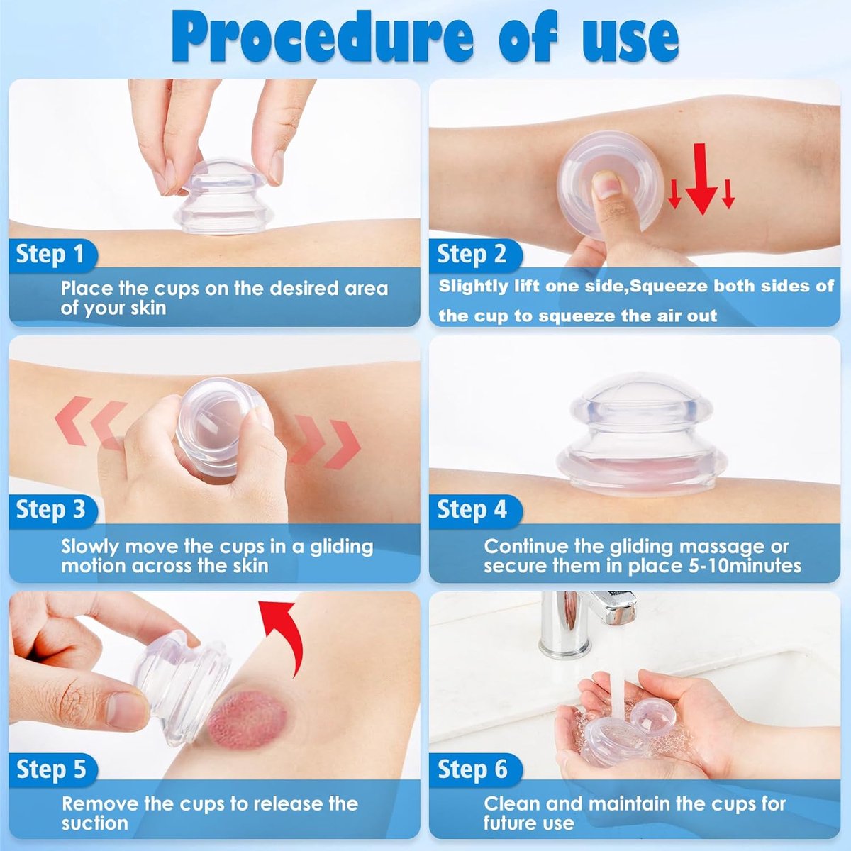 4 pieces silicone cups - Cupping cups - Cupping Set - Cellulite Cups - Cupping For Cellulite - vacuum cup - For reducing cellulite anti-aging relieves pain and joints for buttocks, neck, body - Transparent