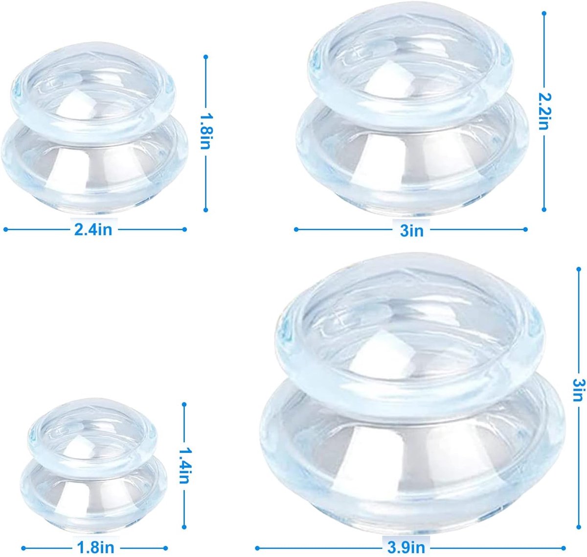 4-piece Cupping cup - Cupping cups - silicone cups - Cupping Set - Cupping For Cellulite - vacuum cup - For reducing cellulite anti-aging relieves pain and joints for buttocks, neck, body - blue