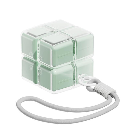 Green 7-day medicine pill box with clear lid, 8 compartments, portable with strap
